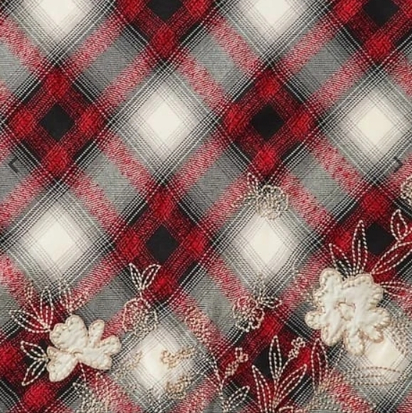 NWT J.Jill Scarlet Embroidered Plaid Boho Triangle Scarf Shawl Wrap - Picture 3 of 9